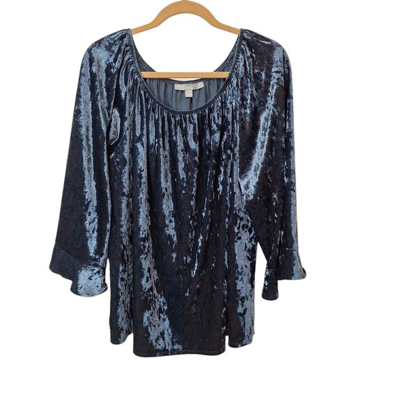 Valerie Stevens Velvet/Velour Top Blouse Size 2X Green Bell Sleeve Peasant‎ Knit - Picture 1 of 7